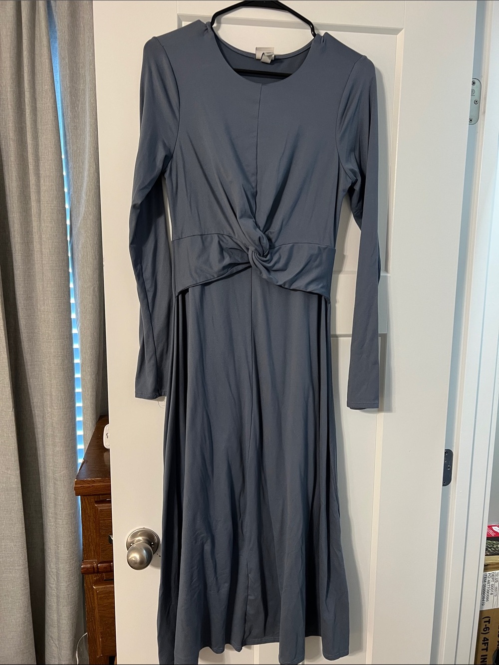 Long Sleeve Knot-Front Women’s Dress in Slate Blue